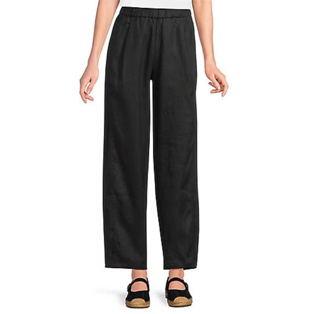 Eileen Fisher Organic Cotton Pull-On Elastic Waist Wide Leg Pants Black Large